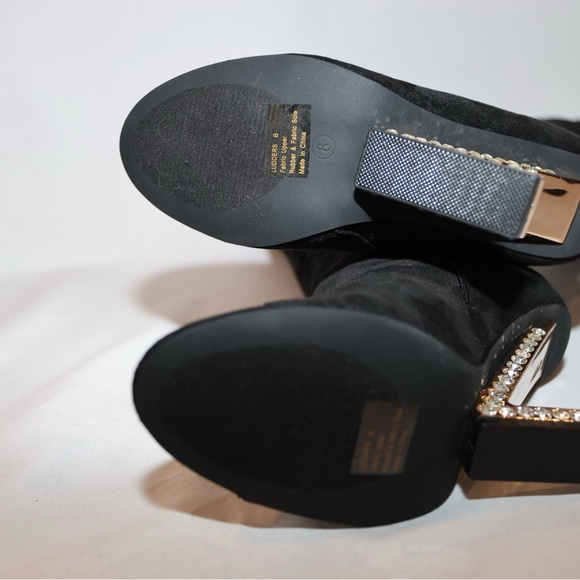 New!Fashion Nova Faux Suede Boot Gold Cut Out Heel w/Crystals Size 8 *See Note - Picture 5 of 12